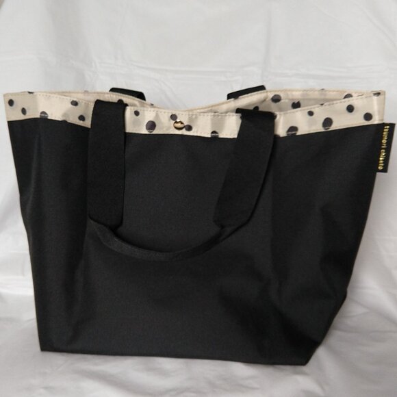 Tsumori Chisato Black Canvas Tote, 5 Organizer Pockets, Signature Cat Dot Print - Picture 2 of 9
